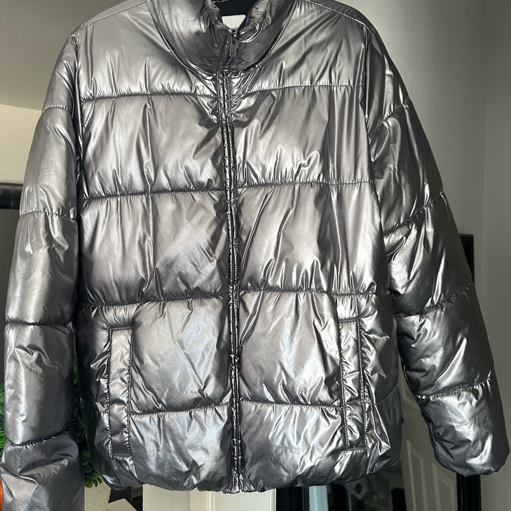 Old Navy Metallic Gray Puffer Jacket